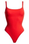 Skims Fits Everybody Square Neck Bodysuit In Cherry