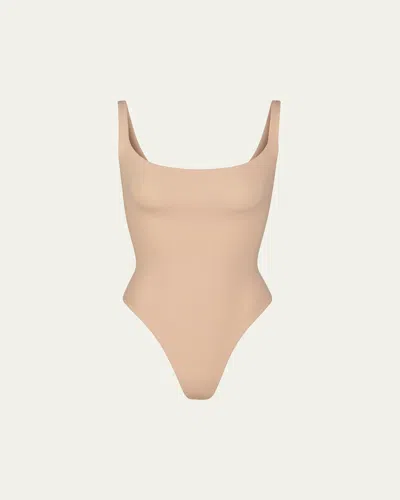 Skims Fits Everybody Square-neck Bodysuit In Clay