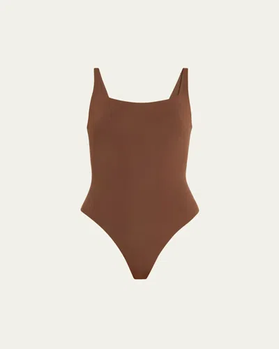 Skims Fits Everybody Square-neck Bodysuit In Cocoa