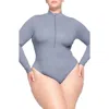 Skims Fits Everybody Long Sleeve Zip-up Bodysuit In Slate