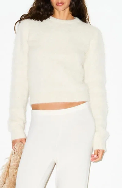 Skims Fitted Long Sleeve Alpaca Blend Crewneck Sweater In White