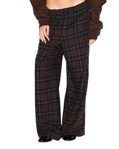 Skims Flannel Oversized Pants In Brown