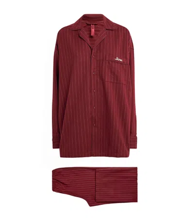 Skims Flannel Pinstripe Long-sleeve Pyjama Set In Burgundy