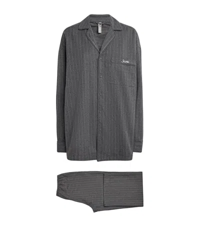 Skims Flannel Pinstripe Long-sleeve Pyjama Set In Gray