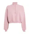 Skims Half Zip Crop Cotton Blend Fleece Sweatshirt In Pink