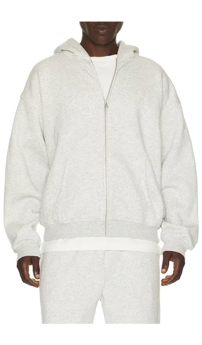 Skims Fleece Lounge Relaxed Zip Up Hoodie In Gray