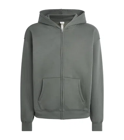 Skims Fleece Lounge Relaxed Zip-up Hoodie In Green