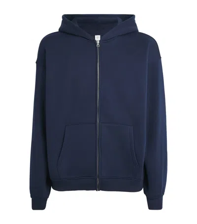 Skims Fleece Lounge Relaxed Zip-up Hoodie In Blue