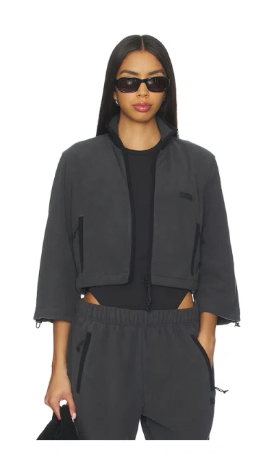 Skims Fleece Lounge Shrunken Zip Up In Gray