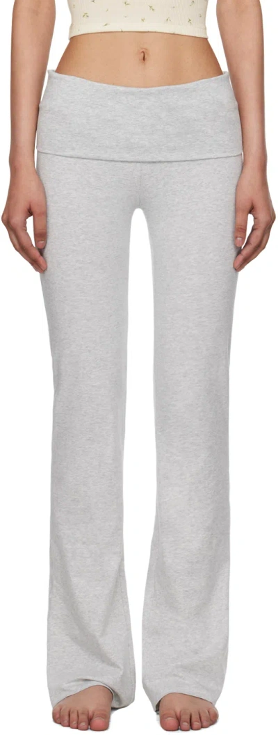 Skims Gray Cotton Jersey Foldover Lounge Pants In Light Heather Gray