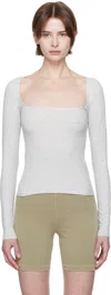 Skims Gray Cotton Jersey Scoop Neck Long Sleeve T-shirt In Light Heather Grey