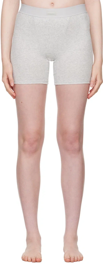 Skims Gray Cotton Rib Boy Shorts In Light Heather Grey