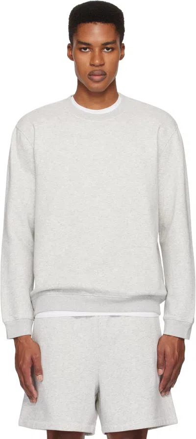 Skims Gray Fleece Lounge Classic Crewneck Sweatshirt In Light Heather Grey