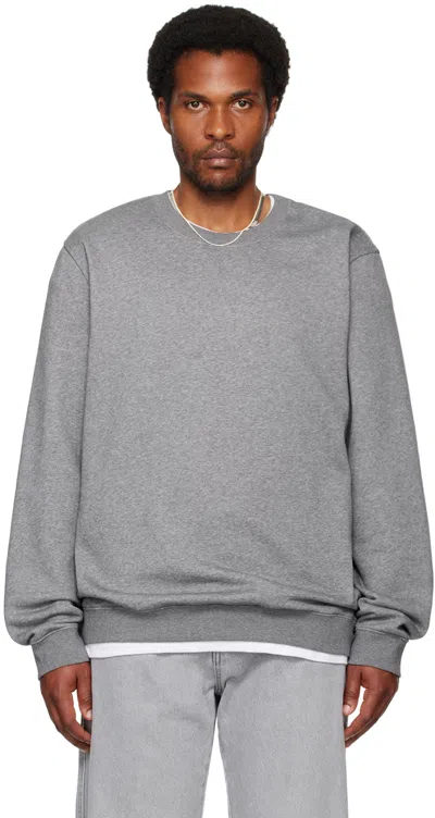 Skims Gray Fleece Lounge Crewneck Sweatshirt In Dark Heather Grey