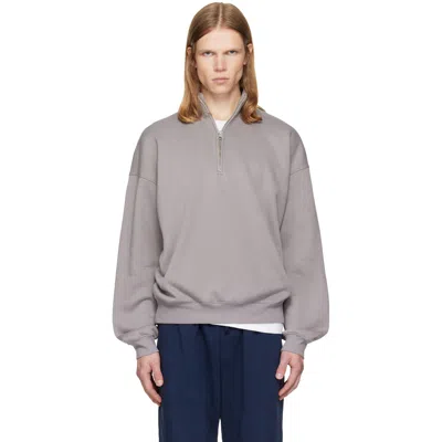 Skims Gray Fleece Lounge Relaxed Quarter Zip Sweatshirt In Shadow