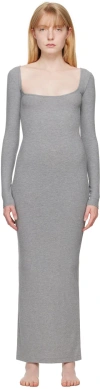 Skims Gray Soft Lounge Long Sleeve Maxi Dress In Heather Gray