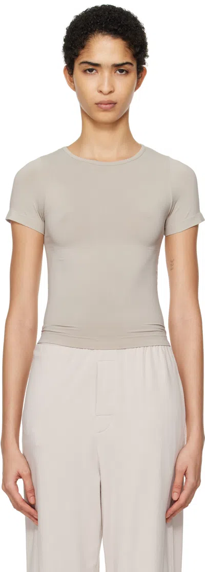 Skims Gray Soft Smoothing Seamless T-shirt In Stone