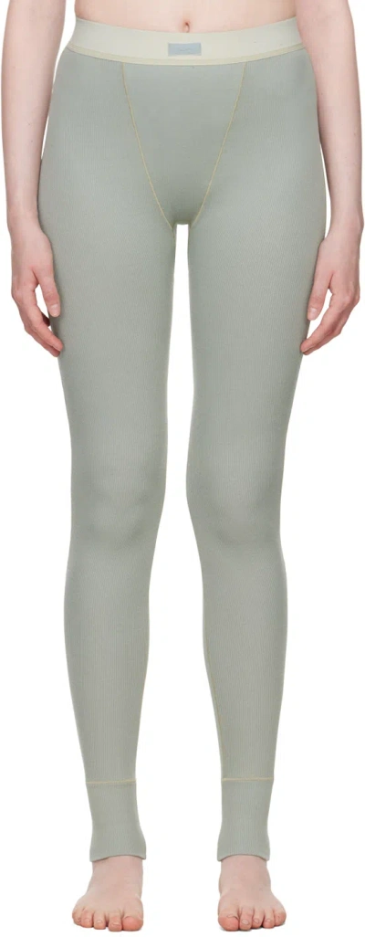 Skims Green Cotton Rib Leggings In Mineral