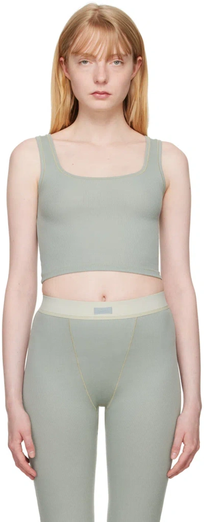 Skims Green Cotton Rib Tank Top In Mineral