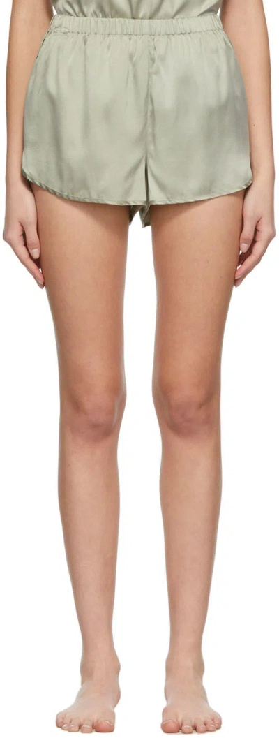 Skims Green Silk Sleep Tap Shorts In Talc