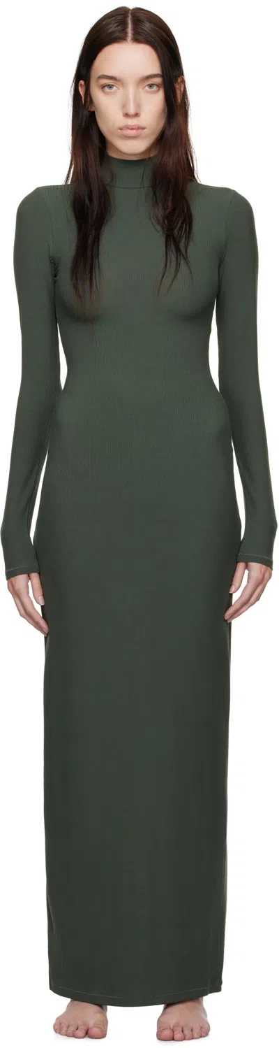Skims Green Soft Lounge Turtleneck Maxi Dress In Deep Sea