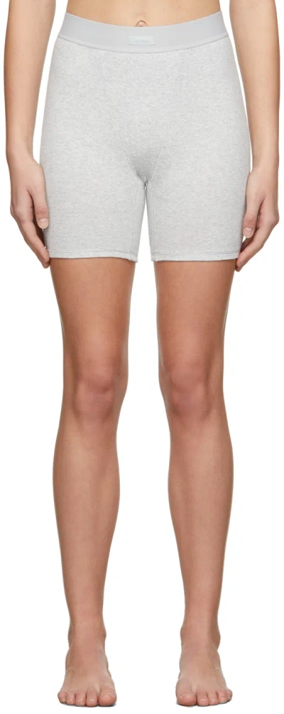 Skims Grey Cotton Rib Boxers In Light Heather Grey