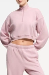 Skims Half Zip Crop Cotton Blend Fleece Sweatshirt In Dusk