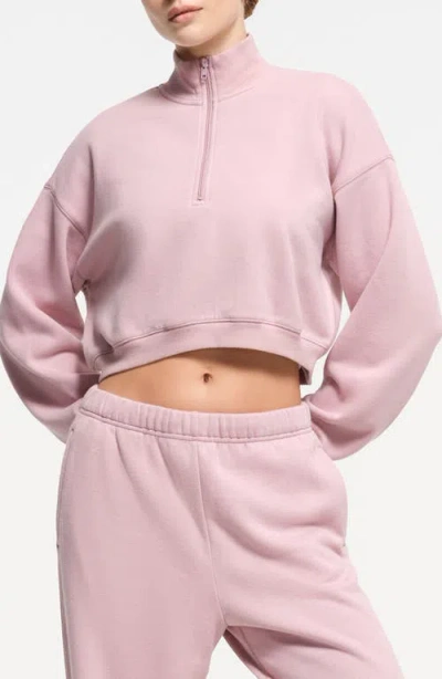 Skims Half Zip Crop Cotton Blend Fleece Sweatshirt In Pink
