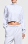 Skims Half Zip Crop Cotton Blend Fleece Sweatshirt In Light Heather Grey