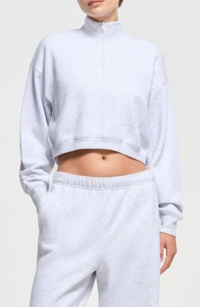 Skims Half Zip Crop Cotton Blend Fleece Sweatshirt In Light Heather Grey