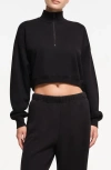 Skims Womens Onyx Loose-fit Cropped Cotton-blend Sweatshirt In Onyx