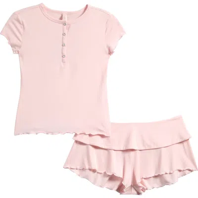 Skims Henley& Foldover Shorts Set In Pink