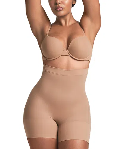 Skims High Waisted Mid Thigh Shorts In Brown