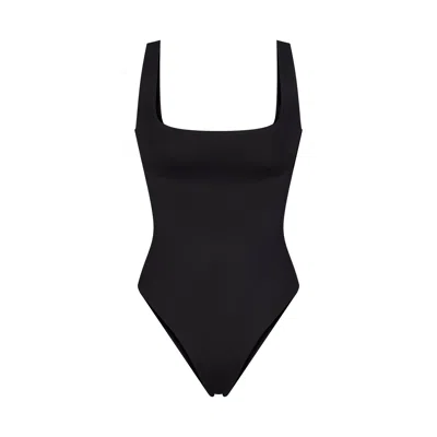 Skims Womens Onyx Scoop-neck Low-back Recycled Stretch-nylon Swimsuit In Brown