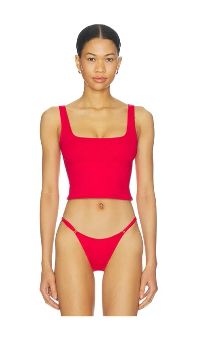 Skims Iconic Swim Tank Bikini Top In Red