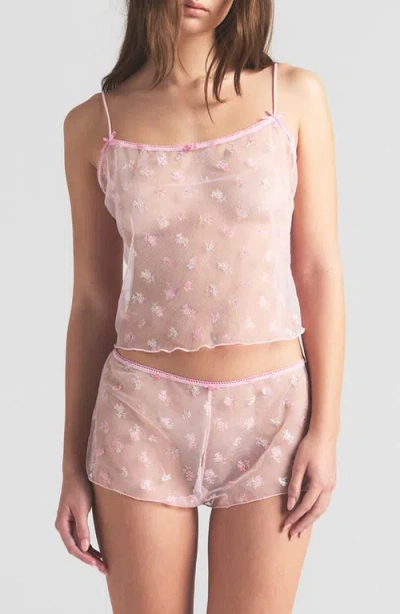 Skims Intimates Camisole & Shorts Set In Cherry Blossom Multi Tulle