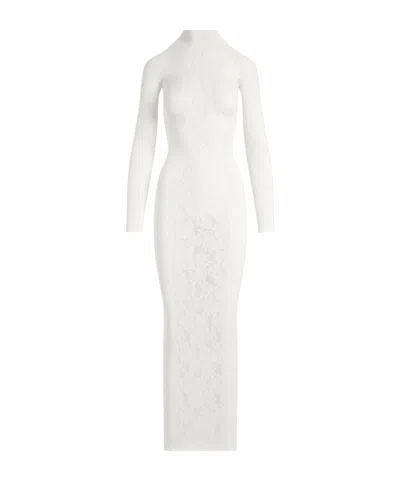 Skims Knit Lace Mock Neck Dress In Ivory