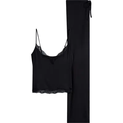 Skims Lace Trim Pajamas In Black