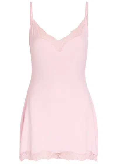 Skims Lace-trim Stretch-modal Mini Dress In Pink