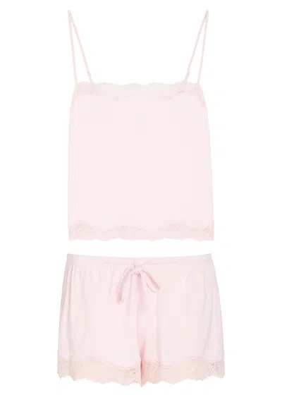 Skims Lace-trim Stretch-modal Pyjama Set In Pink