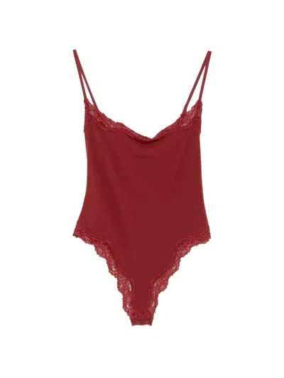 Skims Lace-trim Bodysuit In Red