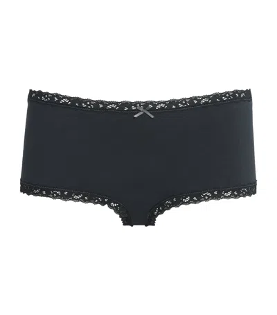 Skims Lace-trim Boy Shorts Briefs In Black