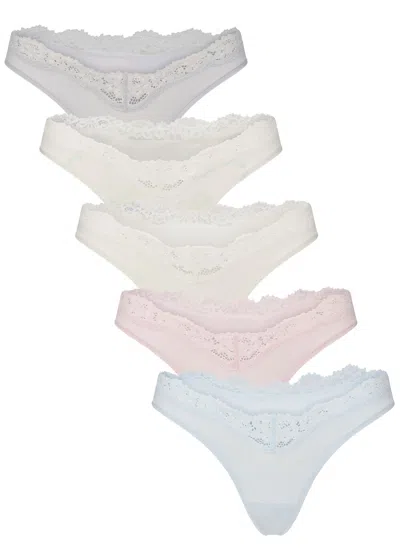 Skims Lace-trim Stretch-jersey Dipped Thong In Multi