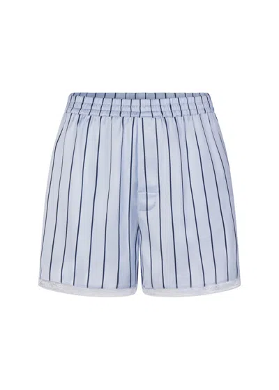 Skims Woven Shine Sleep Boxers With Lace In Blue
