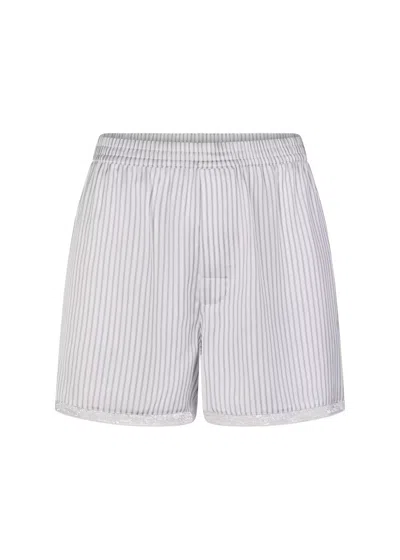 Skims Lace-trim Woven Shine Boxer Shorts In Gray