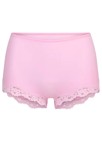 Skims Lace-trimmed Boy Shorts In Pink