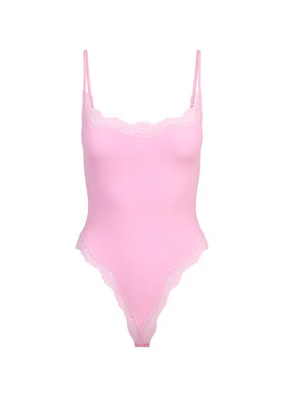 Skims Lace-trimmed Camisole Bodysuit In Pink