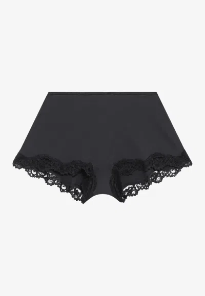 Skims Lace-trimmed Stretch Boy Shorts In Black