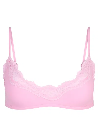 Skims Lace-trimmed Stretch-jersey Bralette In Pink