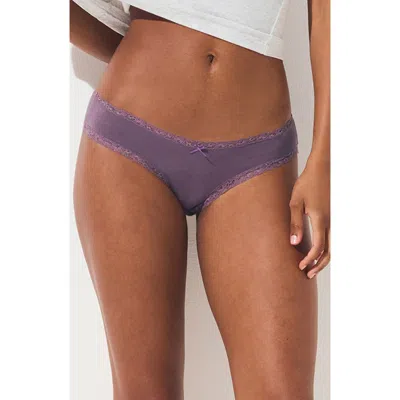 Skims Lightweight Cotton Lace Trim Briefs In Purple